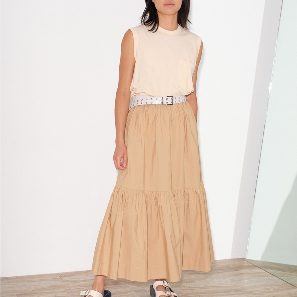 Elegant GANNI Oatmeal Poplin Maxi Skirt